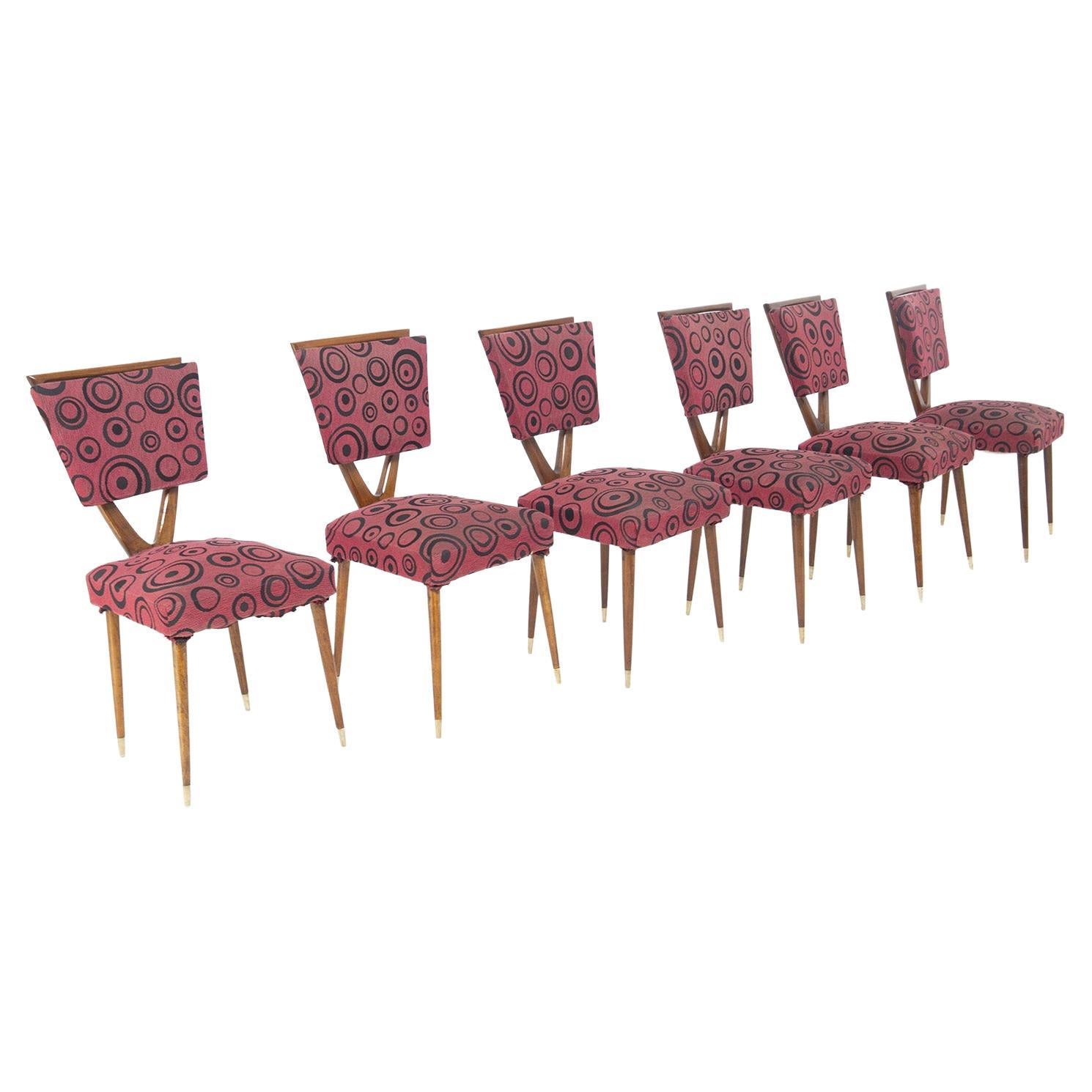 Ensemble de six chaises de salle à manger rouges vintage de Gianni Vigorelli