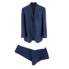 Gianni Volpe Bespoke Blue Pin Striped Wool Suit 