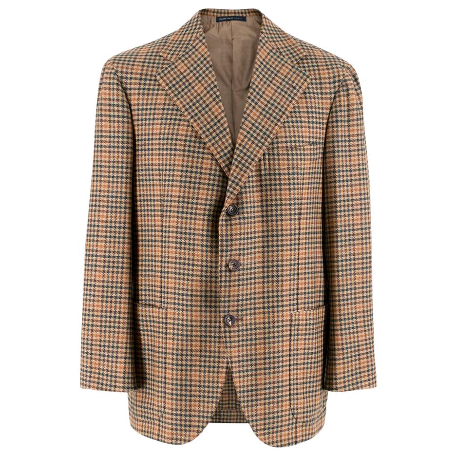 Gianni Volpe Brown Stripe Pattern Tweed Blazer Jacket Size Large For Sale