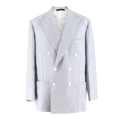 Gianni Volpe Light Blue Herringbone Double Breasted Blazer XL