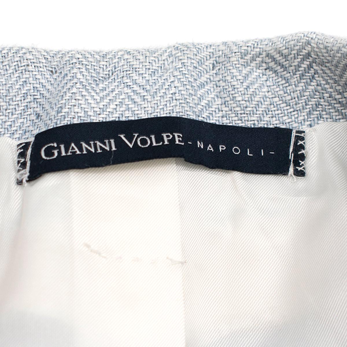 Gianni Volpe Light Blue Herringbone Single Breasted Blazer XL In Excellent Condition In London, GB