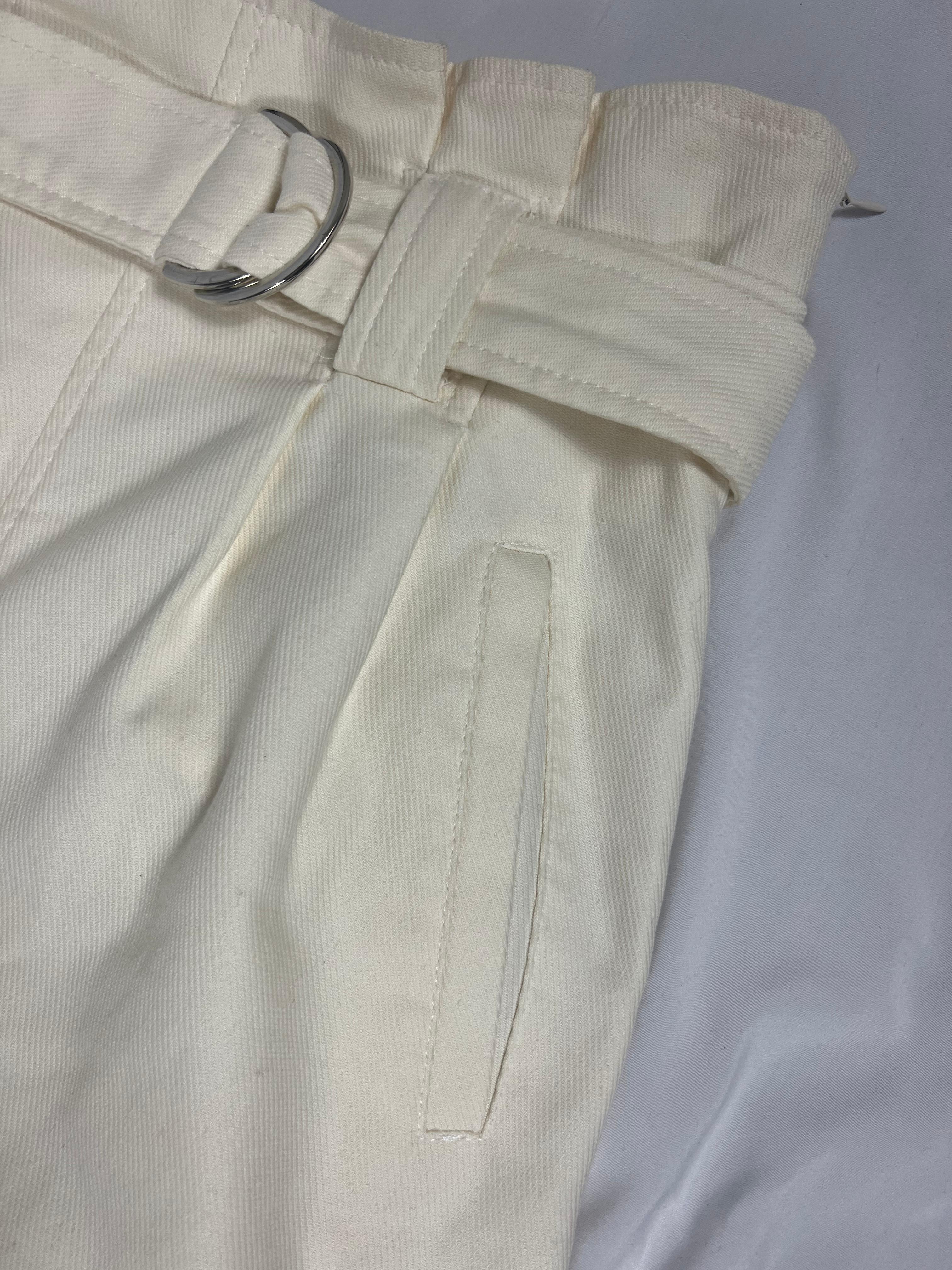 Gianni White Denim Jeans Pants, Size 36

- High waisted
- Belted
- Pocket on each sides
- Straight leg fit
- Silver tone belt buckle
- Concealed side zip closure 
- Off white color
- Cotton, Polyester, Elastane 
- Made in Italy 