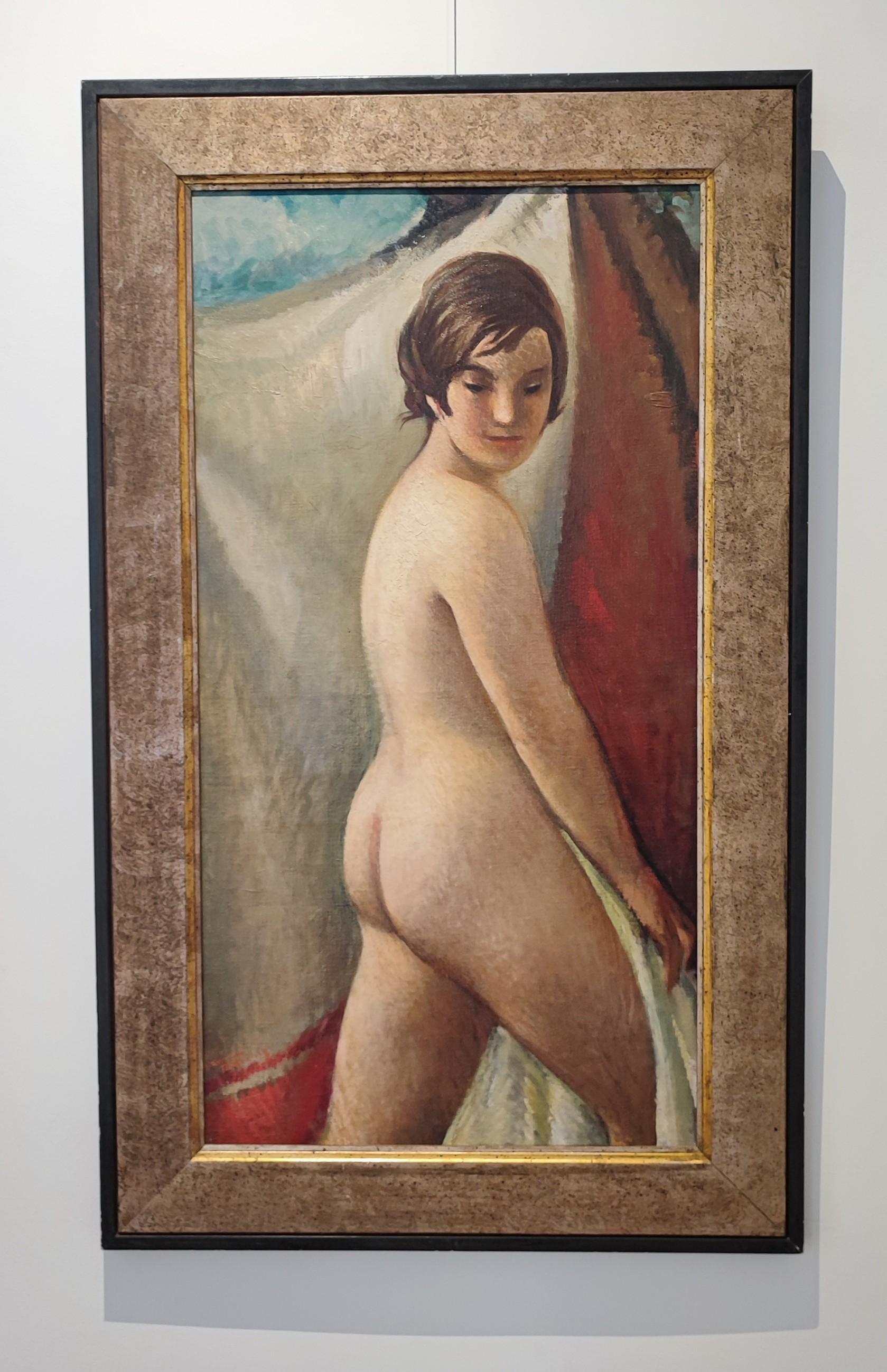 Naked young woman from behind - Modern Painting by Giannino Marchig