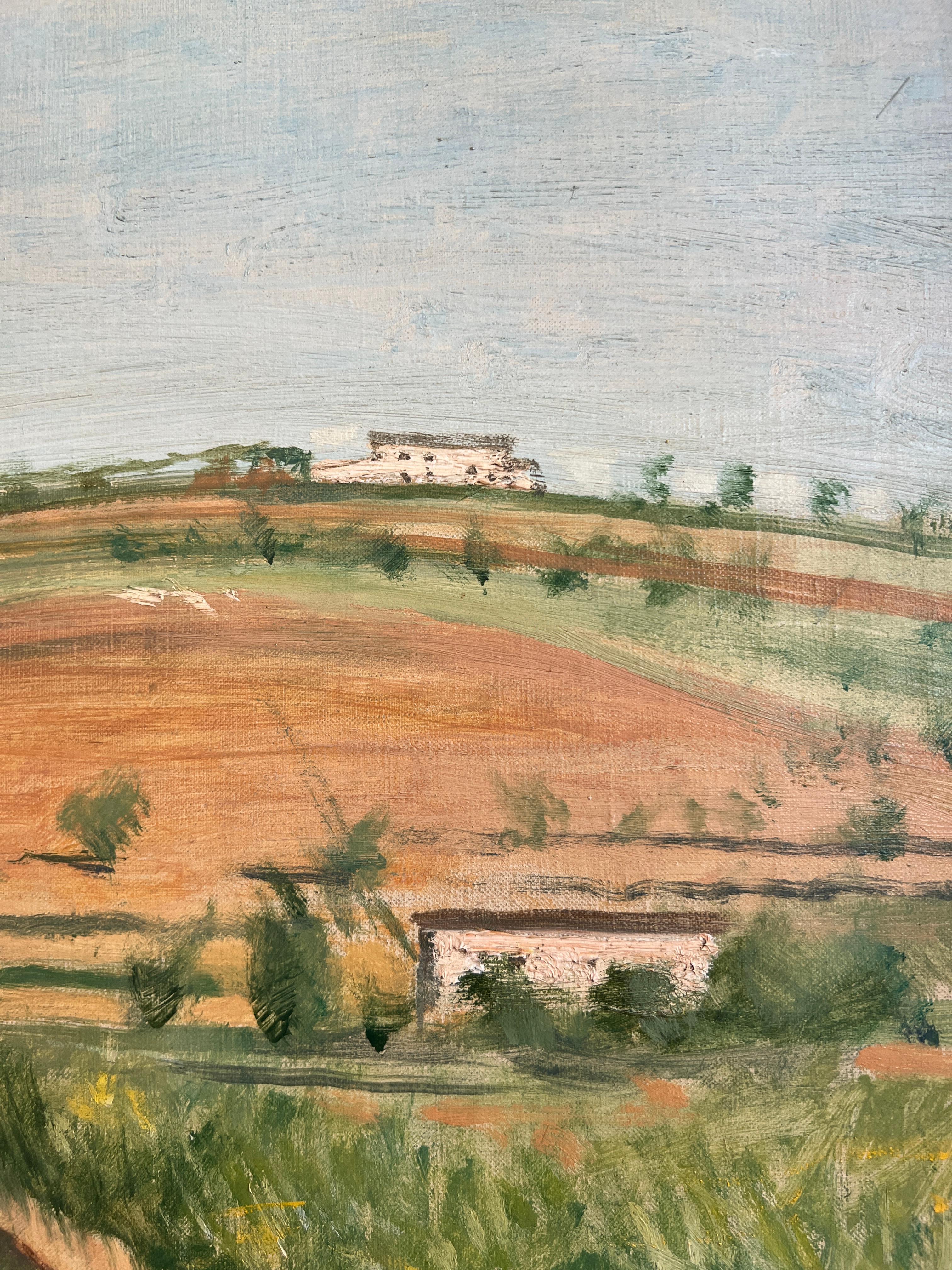 Paesaggio di Romagna, Italie - Marron Landscape Painting par Giannino Marchig