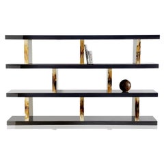 Giano Free Standing Or Wall Bookcase in Glossy Ebony & Horn by Arcahorn