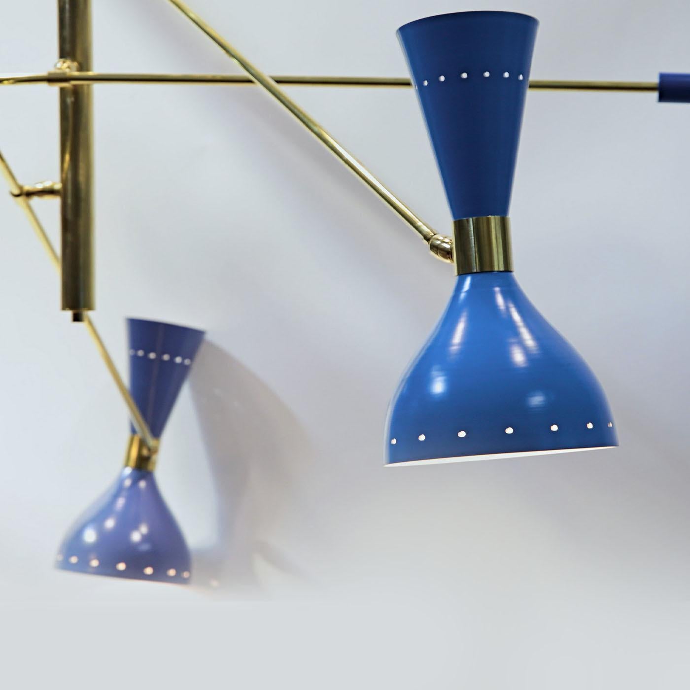 Giano Triennale 6-Light Blue & Brass Chandelier In New Condition For Sale In Milan, IT