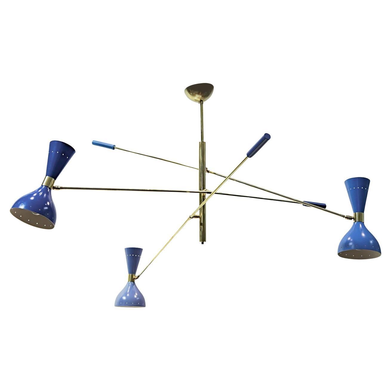 Giano Triennale 6-Light Blue & Brass Chandelier For Sale