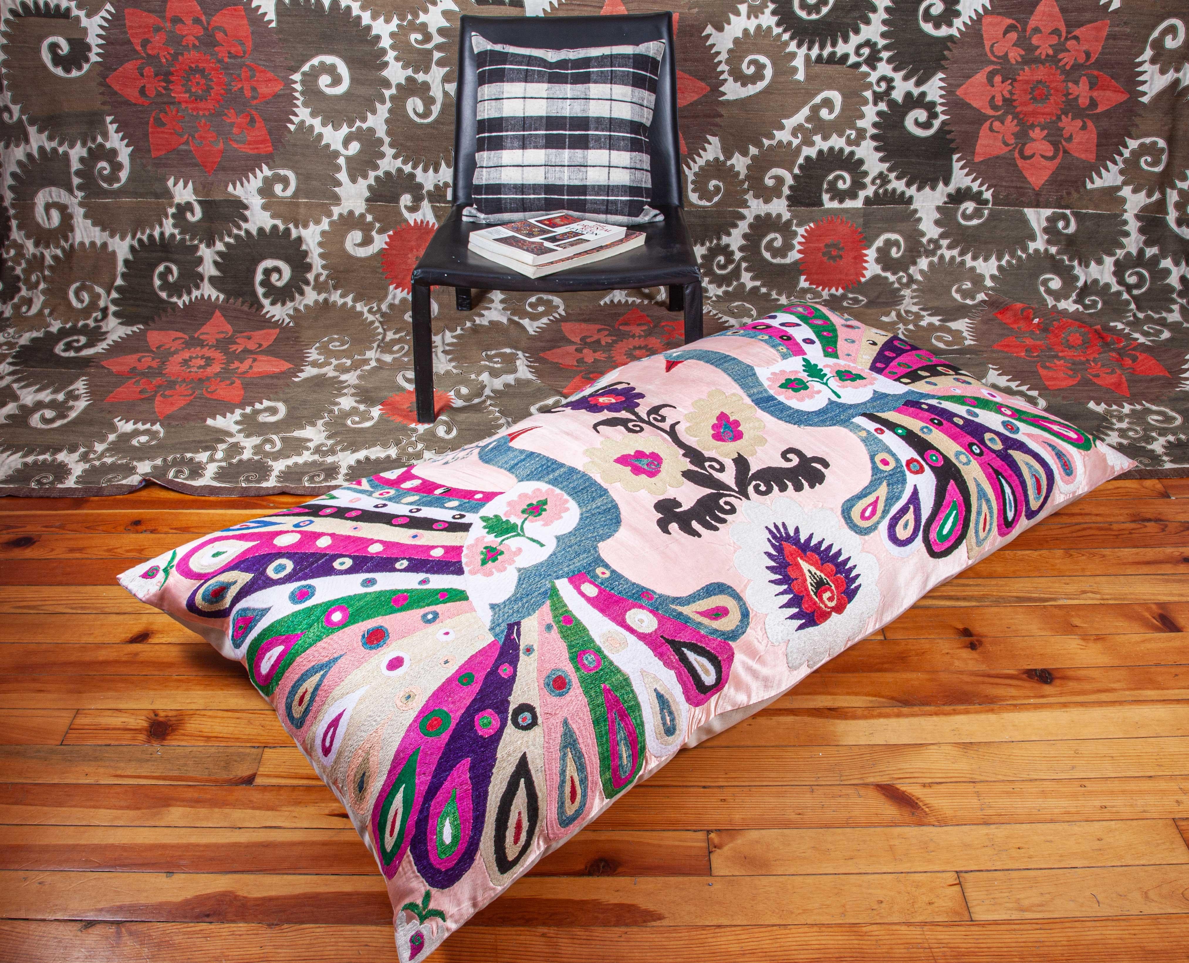 20th Century Gianormus Floor Cushion made from a Vintage Uzbek Suzani, 1960s For Sale