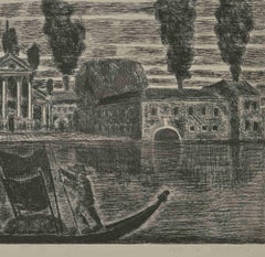 Gondoliers in Venice - Etching by Gianpaolo Berto - 1974