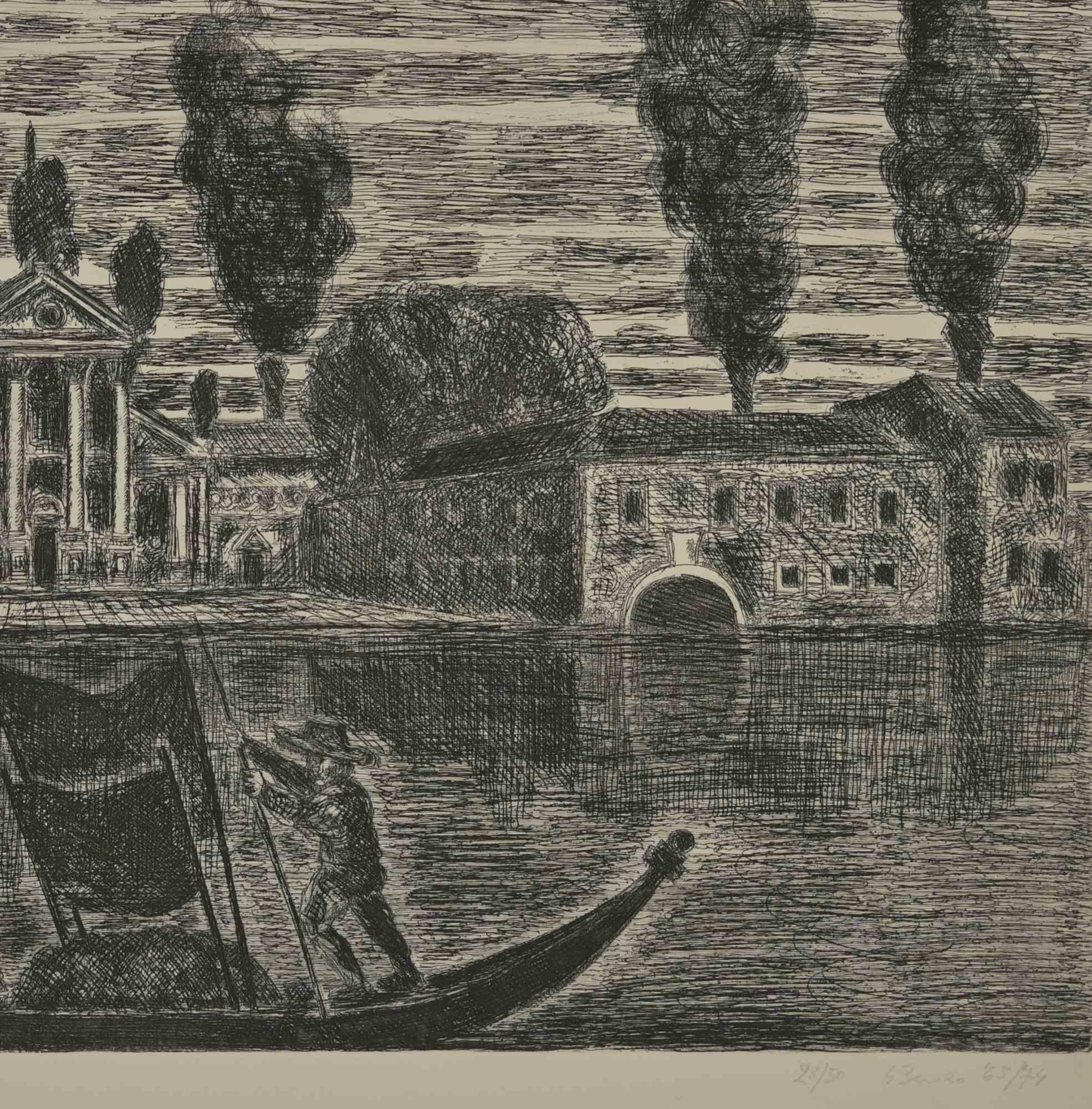 Gondoliers in Venice - Etching by Gianpaolo Berto - 1974 For Sale 1