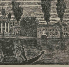 Gondoliers in Venice - Etching by Gianpaolo Berto - 1974