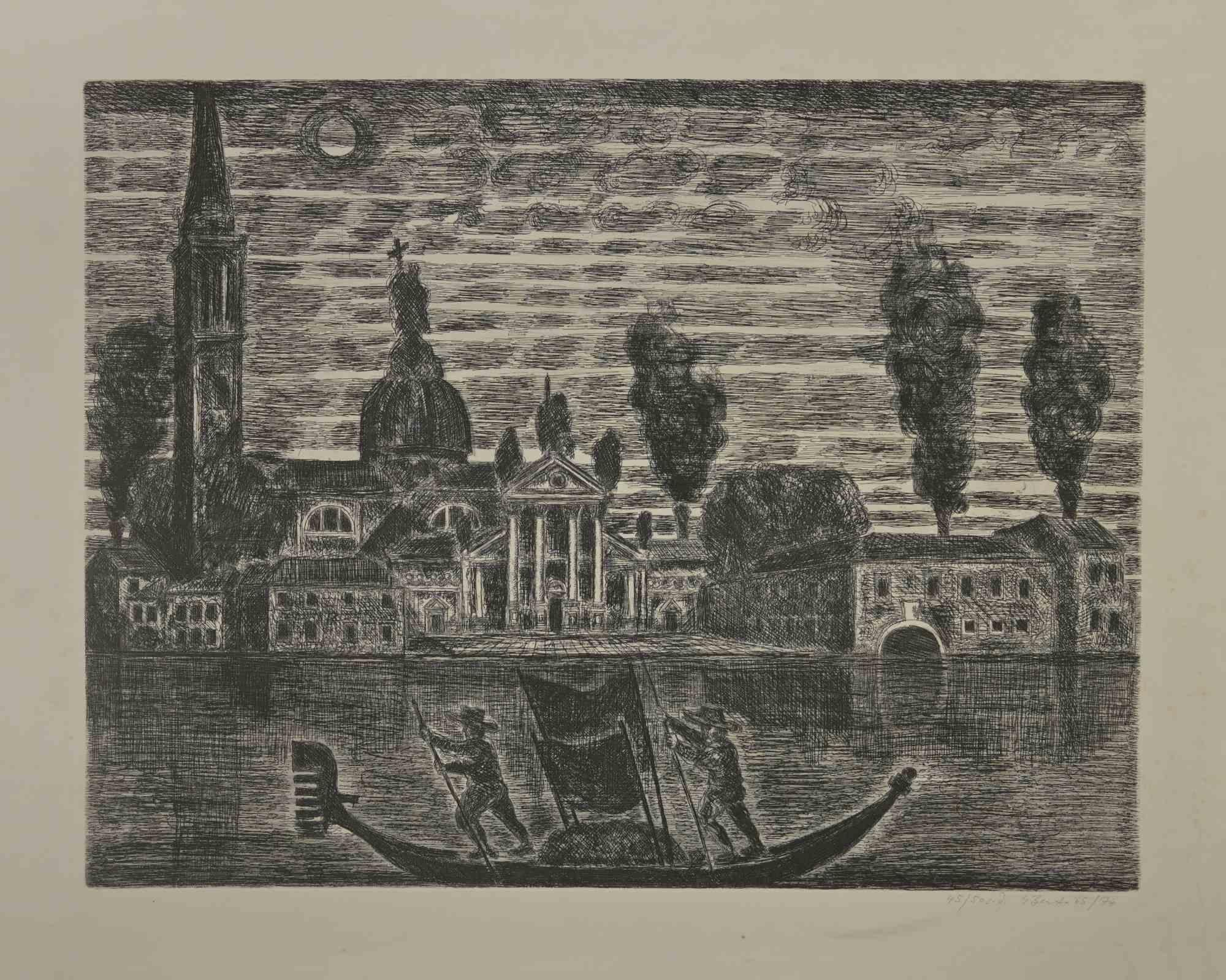 Gondoliers in Venice is an etching realized by Gianpaolo Berto in 1974.

60 X 75 cm , no frame.

Edition 45/50. Numbered and firmed by the artist in the lower margin.

Good conditions.

 
Gianpaolo Berto (1940) was born and raised in the