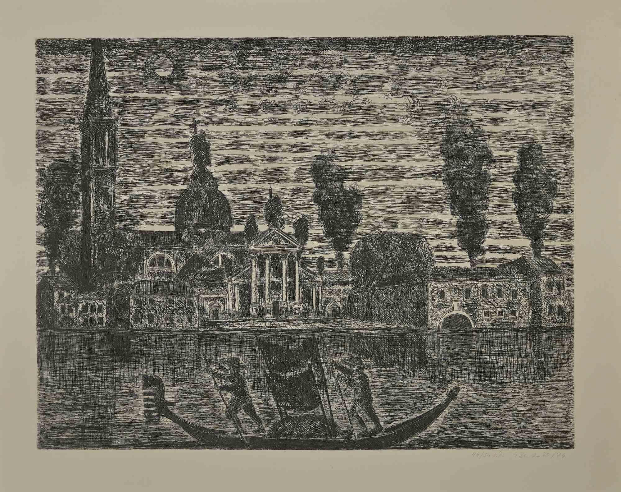 Gondoleros en Venecia es un grabado realizado por Gianpaolo Berto en 1974.

60 X 75 cm, sin marco.

Edición 44/50. Numerada y firmada por el artista en el margen inferior.

Buenas condiciones.

 

Gianpaolo Berto (1940) nació y creció en el