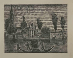 Gondoliers in Venice - Etching by Gianpaolo Berto - 1974