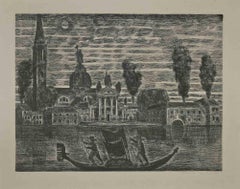 Gondoliers in Venice - Etching by Gianpaolo Berto - 1974