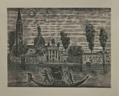 Gondoleros en Venecia - Aguafuerte de Gianpaolo Berto - 1974