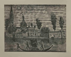 Gondoliers in Venice - Etching by Gianpaolo Berto - 1974