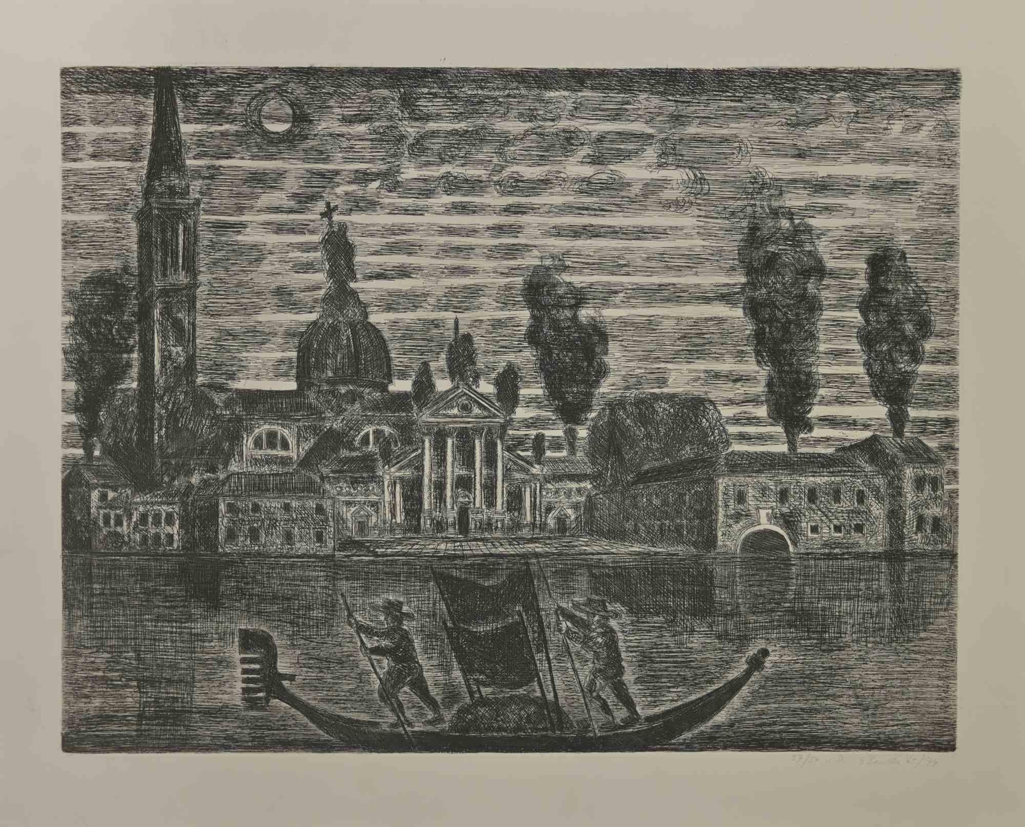 Gondoliers in Venice is an etching realized by Gianpaolo Berto in 1974.

60 X 75 cm , no frame.

Edition 37/50. Numbered and firmed by the artist in the lower margin.

Good conditions.

 

Gianpaolo Berto (1940) was born and raised in the