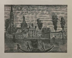 Gondoliers in Venice - Etching by Gianpaolo Berto - 1974