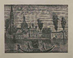 Gondoliers in Venice - Etching by Gianpaolo Berto - 1974