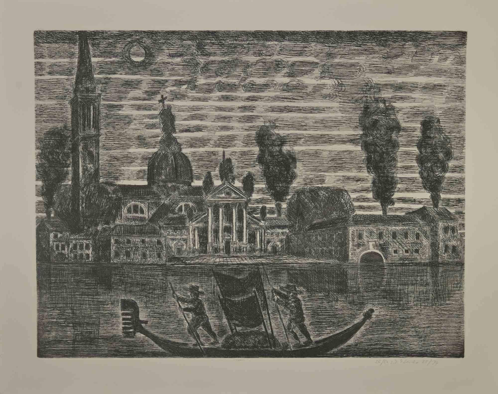 Gondoliers in Venice is an etching realized by Gianpaolo Berto in 1974.

60 X 75 cm , no frame.

Edition 36/50. Numbered and firmed by the artist in the lower margin.

Good conditions.

 

Gianpaolo Berto (1940) was born and raised in the