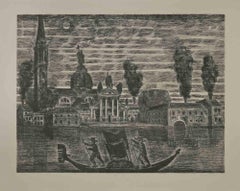 Gondoliers in Venice - Etching by Gianpaolo Berto - 1974