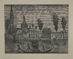 Gondoliers in Venice - Etching by Gianpaolo Berto - 1974