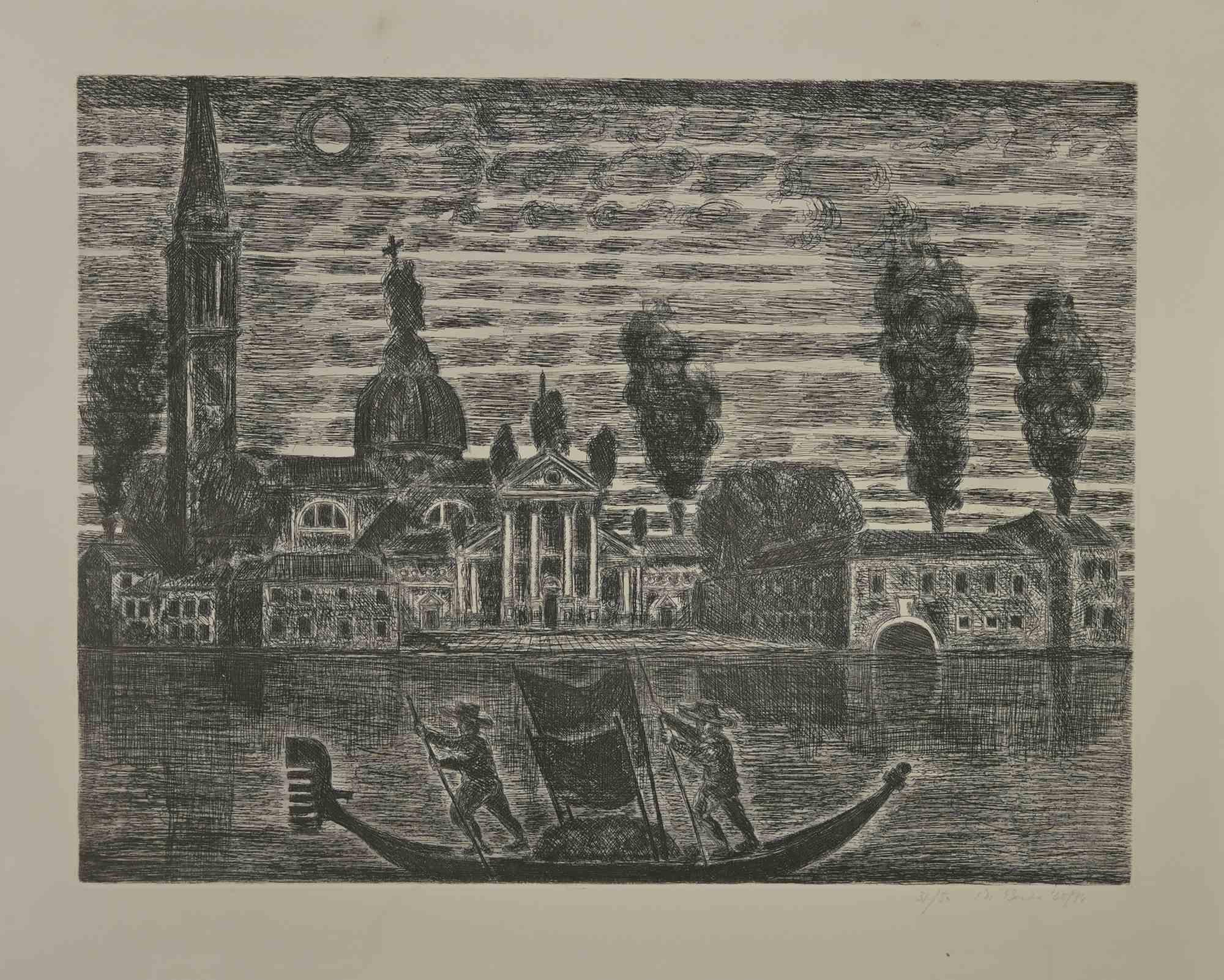 Gondoliers in Venice is anetching realized by Gianpaolo Berto in 1974.

60 X 75 cm , no frame.

Edition 31/50. Numbered and firmed by the artist in the lower margin.

Good conditions.

Gianpaolo Berto (1940) was born and raised in the circumscribed