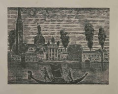 Gondoliers in Venice - Etching by Gianpaolo Berto - 1974