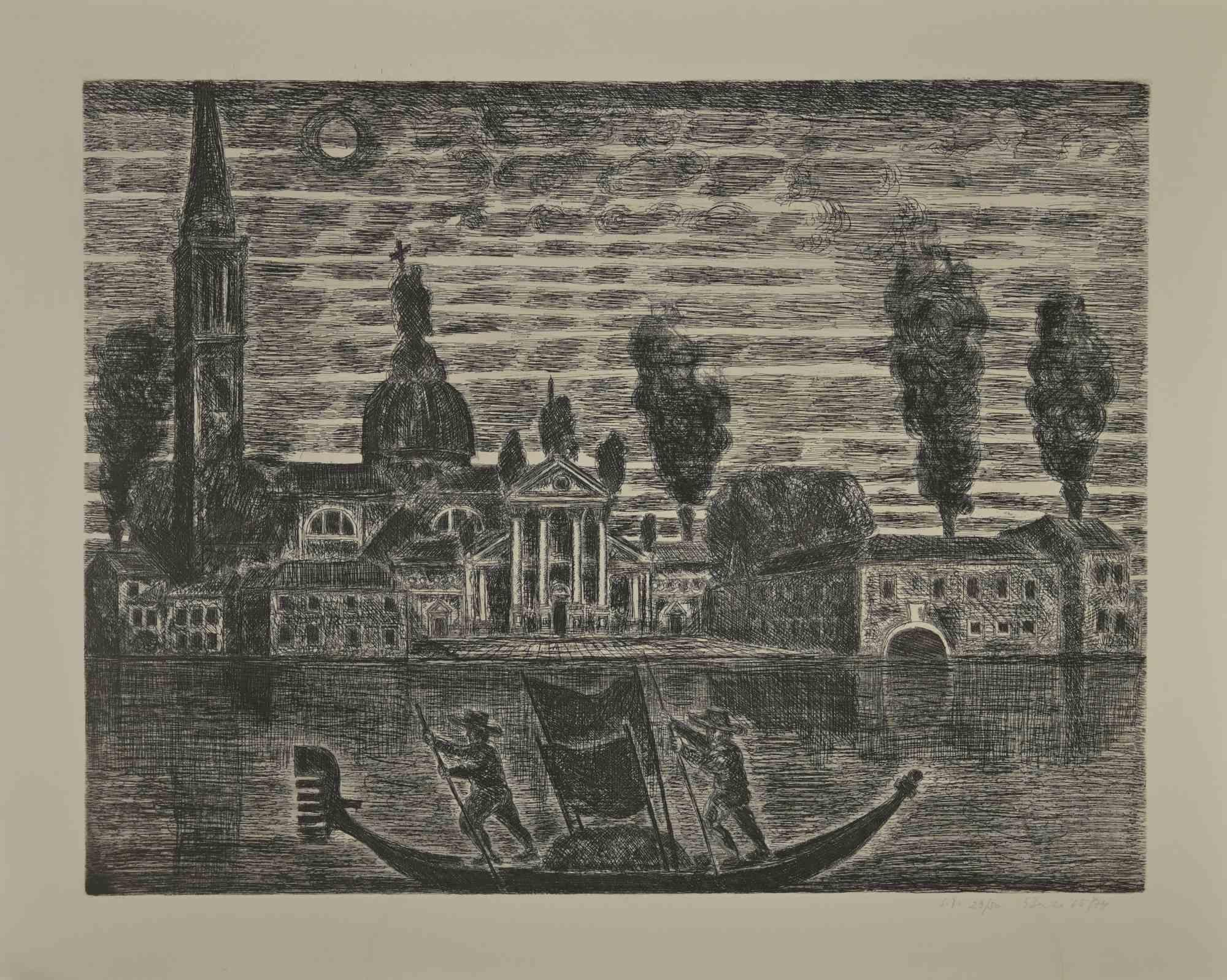 Gondoliers in Venice is an etching realized by Gianpaolo Berto in 1974.

60 X 75 cm , no frame.

Edition 29/50. Numbered and firmed by the artist in the lower margin.

Good conditions.

 

Gianpaolo Berto (1940) was born and raised in the