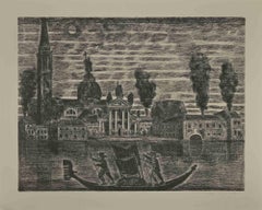 Gondoliers in Venice - Etching by Gianpaolo Berto - 1974