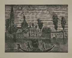 Gondoliers in Venice - Etching by Gianpaolo Berto - 1974