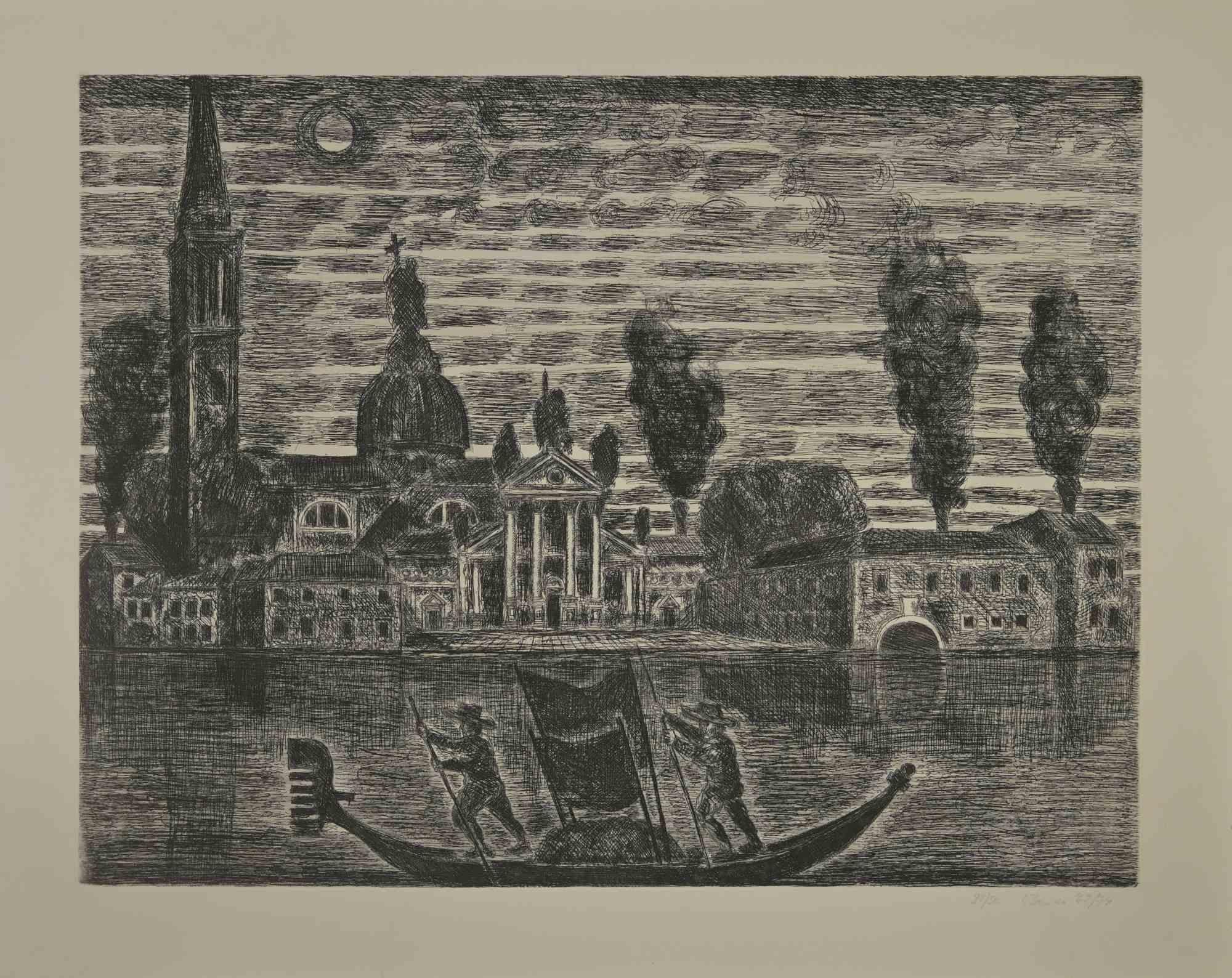 Gondoliers in Venice is an etching realized by Gianpaolo Berto in 1974.

60 X 75 cm , no frame.

Edition 23/50. Numbered and firmed by the artist in the lower margin.

Good conditions.

 
Gianpaolo Berto (1940) was born and raised in the