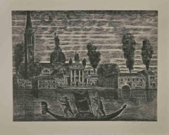 Vintage Gondoliers in Venice - Etching by Gianpaolo Berto - 1974