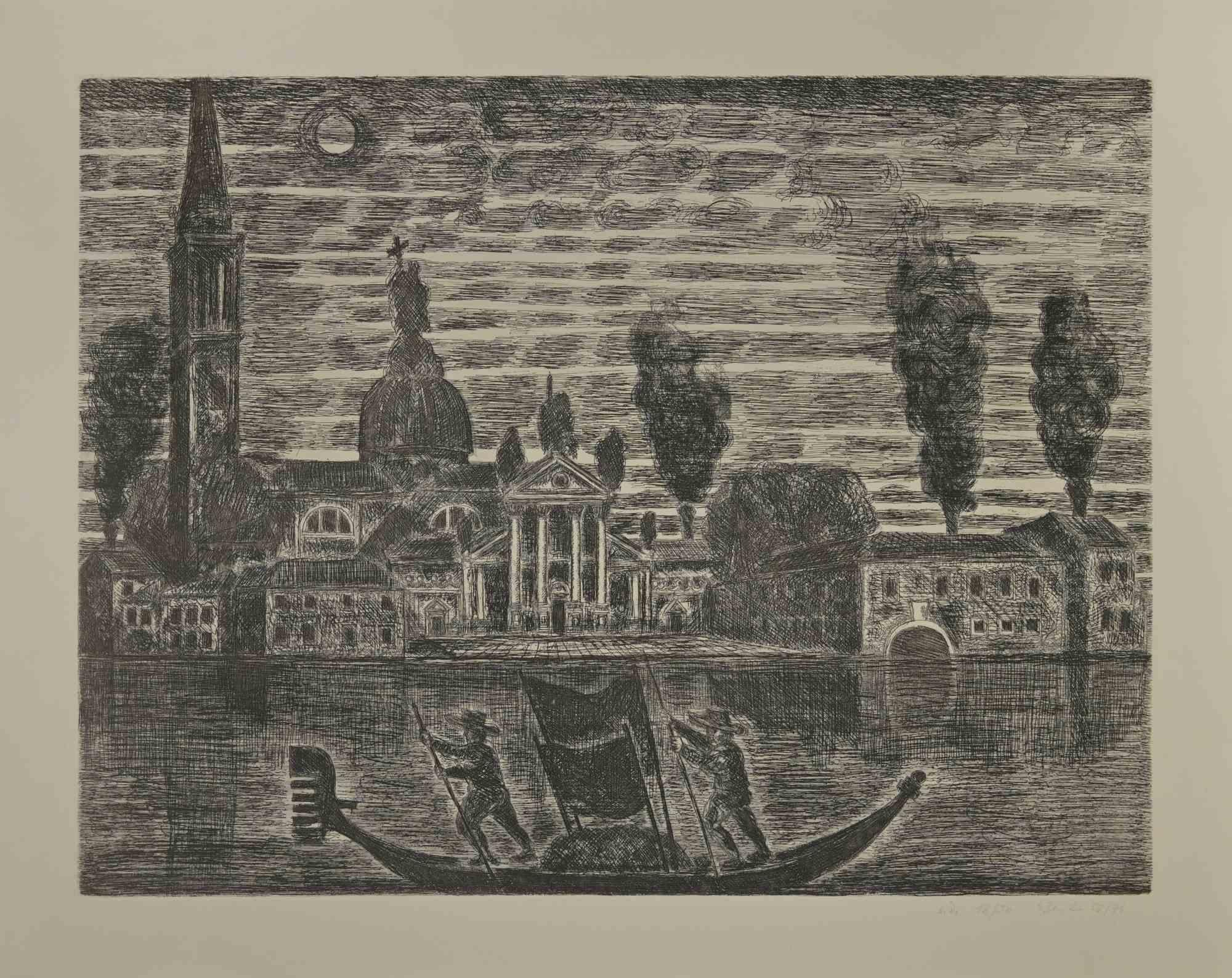 Gondoliers in Venice is an etching realized by Gianpaolo Berto in 1974.

60 X 75 cm , no frame.

Edition 18/50. Numbered and firmed by the artist in the lower margin.

Good conditions.

 

Gianpaolo Berto (1940) was born and raised in the
