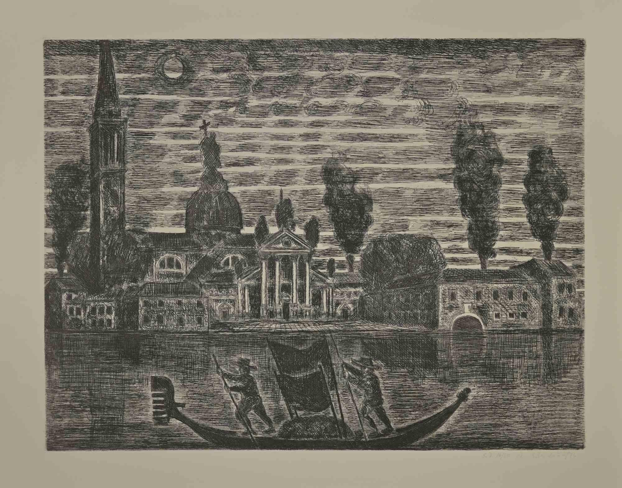 Gondoliers in Venice is an etching realized by Gianpaolo Berto in 1974.

60 X 75 cm,no frame.

Edition 14/50. Numbered and firmed by the artist in the lower margin.

Good conditions.

