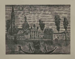 Gondoliers de Venise - eau-forte de Gianpaolo Berto - 1974