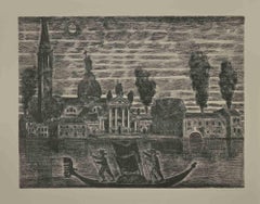 Gondolieri a Venezia - Acquaforte di Gianpaolo Berto - 1974