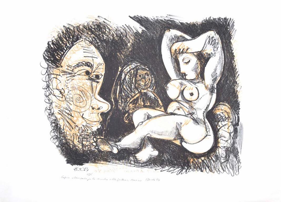 Homage to Picasso is an original lithograph realized by Gian Paolo Berto, in 1974.

Good conditions.

Hand-signed and numbered. edition 1/25.

Includes frame: 50 x 70

The artwork represents a nude figure through strong strokes the artwork is a