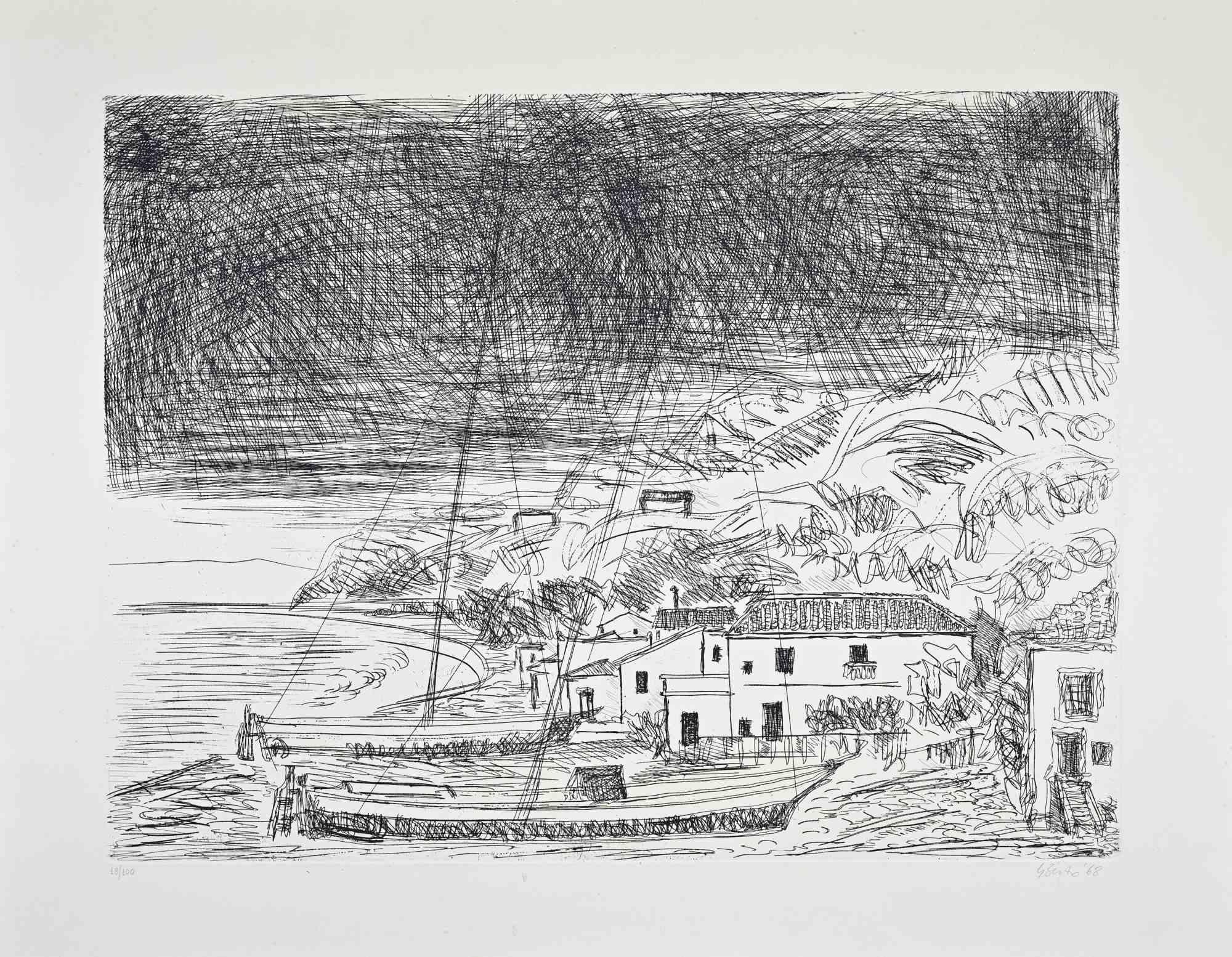 Landscape - Etching by Gian Paolo Berto - 1968