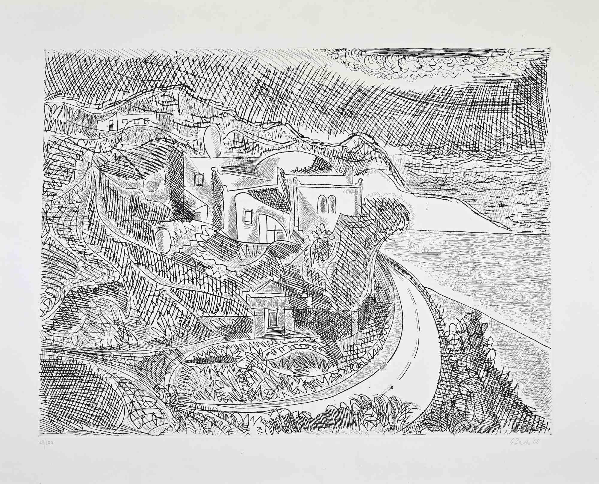 Gianpaolo Berto Figurative Print - Landscape - Etching by Gian Paolo Berto - 1968