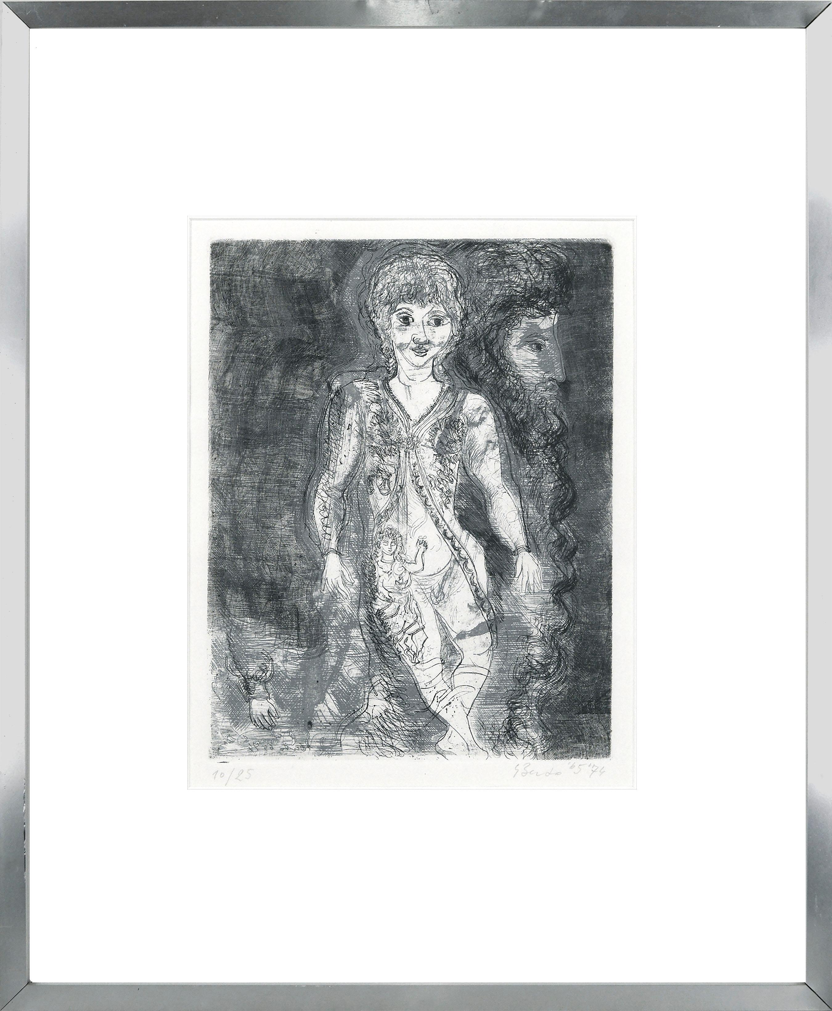 Gianpaolo Berto Figurative Print - Mid Century Modern Figurative Etching of a Man & Woman, Signed Limited Edition