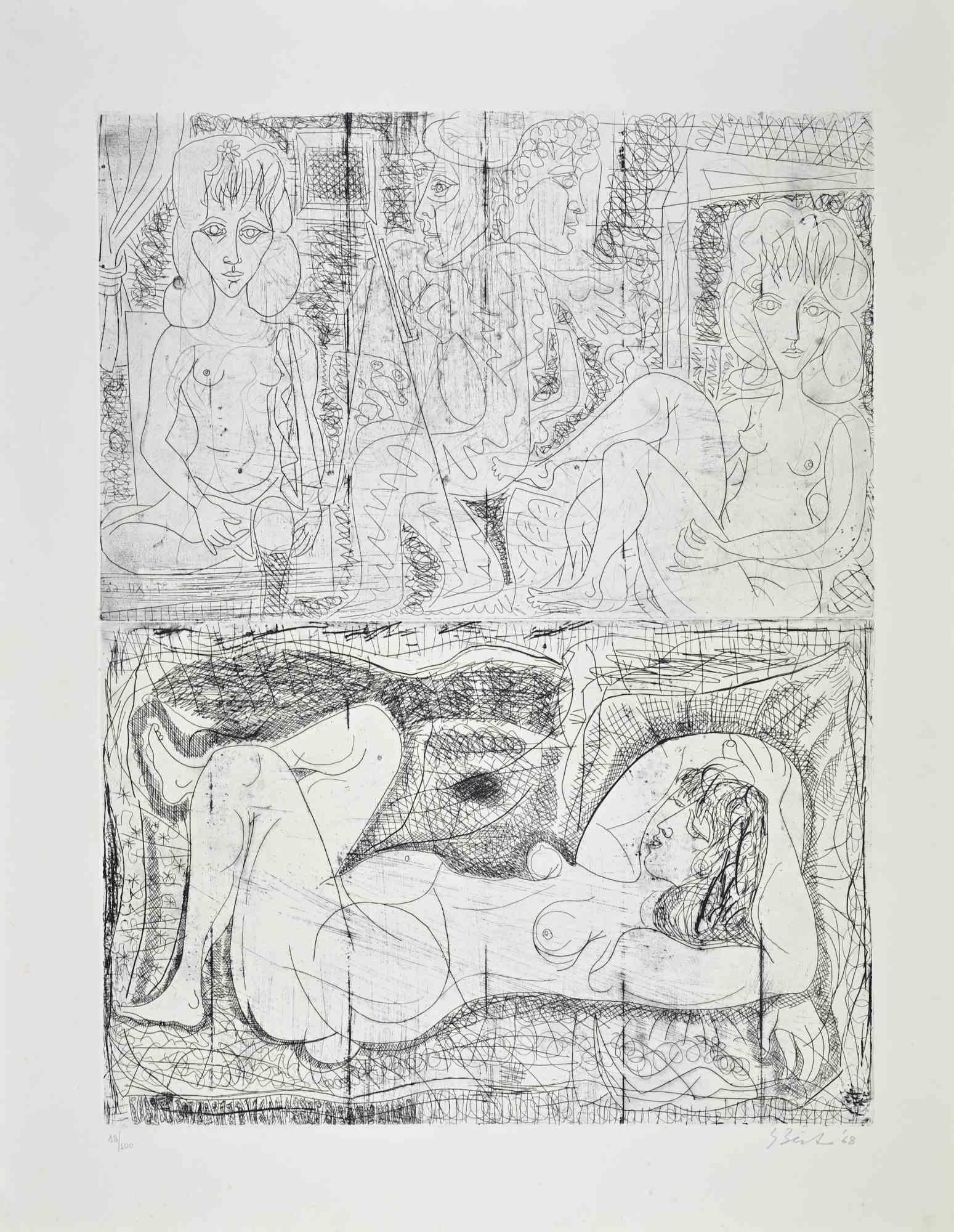 Gianpaolo Berto Figurative Print - Nudes - Etching by Gian Paolo Berto - 1968