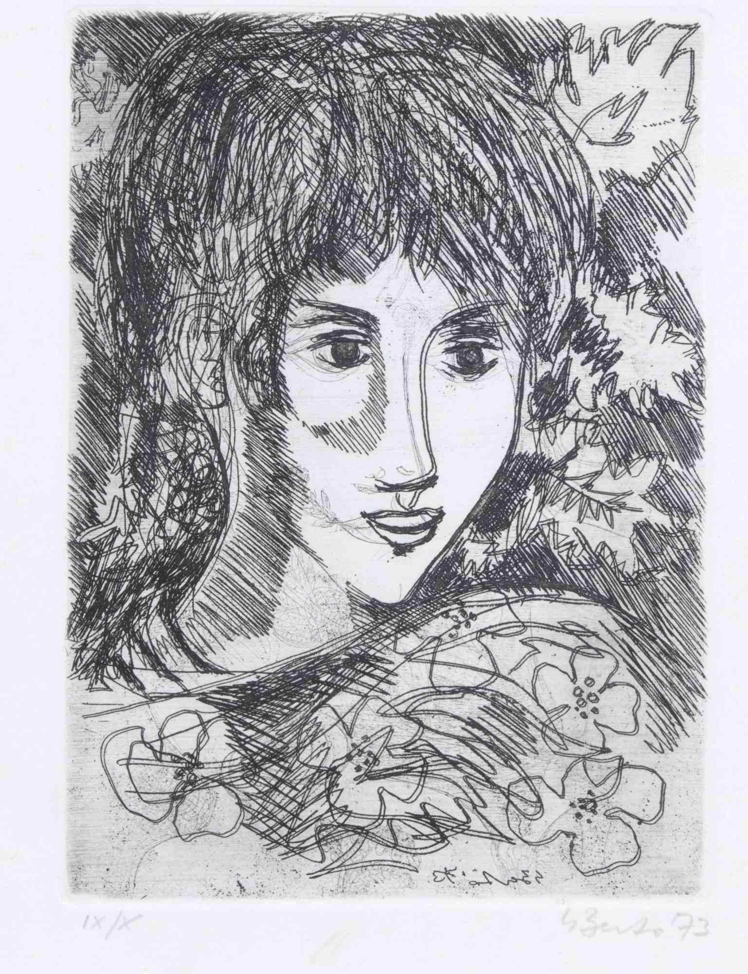 Retrato - Aguafuerte de Gianpaolo Berto - 1973 en venta 1