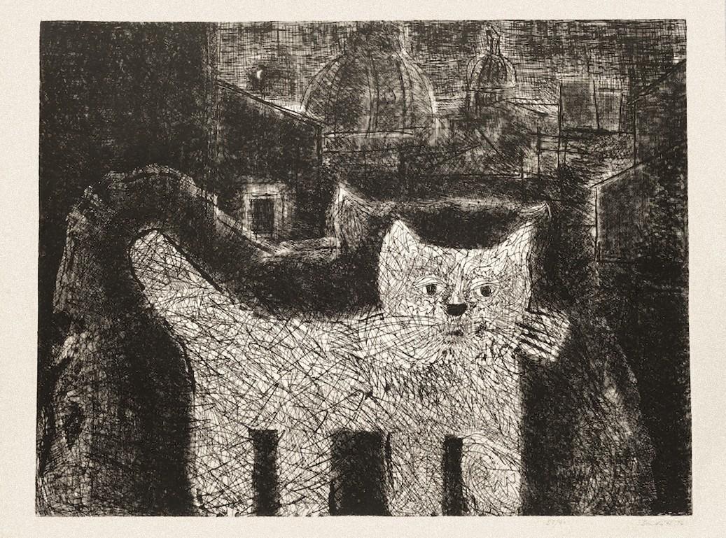 The Cat is an original etching on paper realized by Gian Paolo Berto, in 1974.

Good conditions.

Hand-signed and numbered, unique print.

Sheet dimension: 57 x 72

The artwork represents a cat through perfect hatchingsr .The artwork is depicted