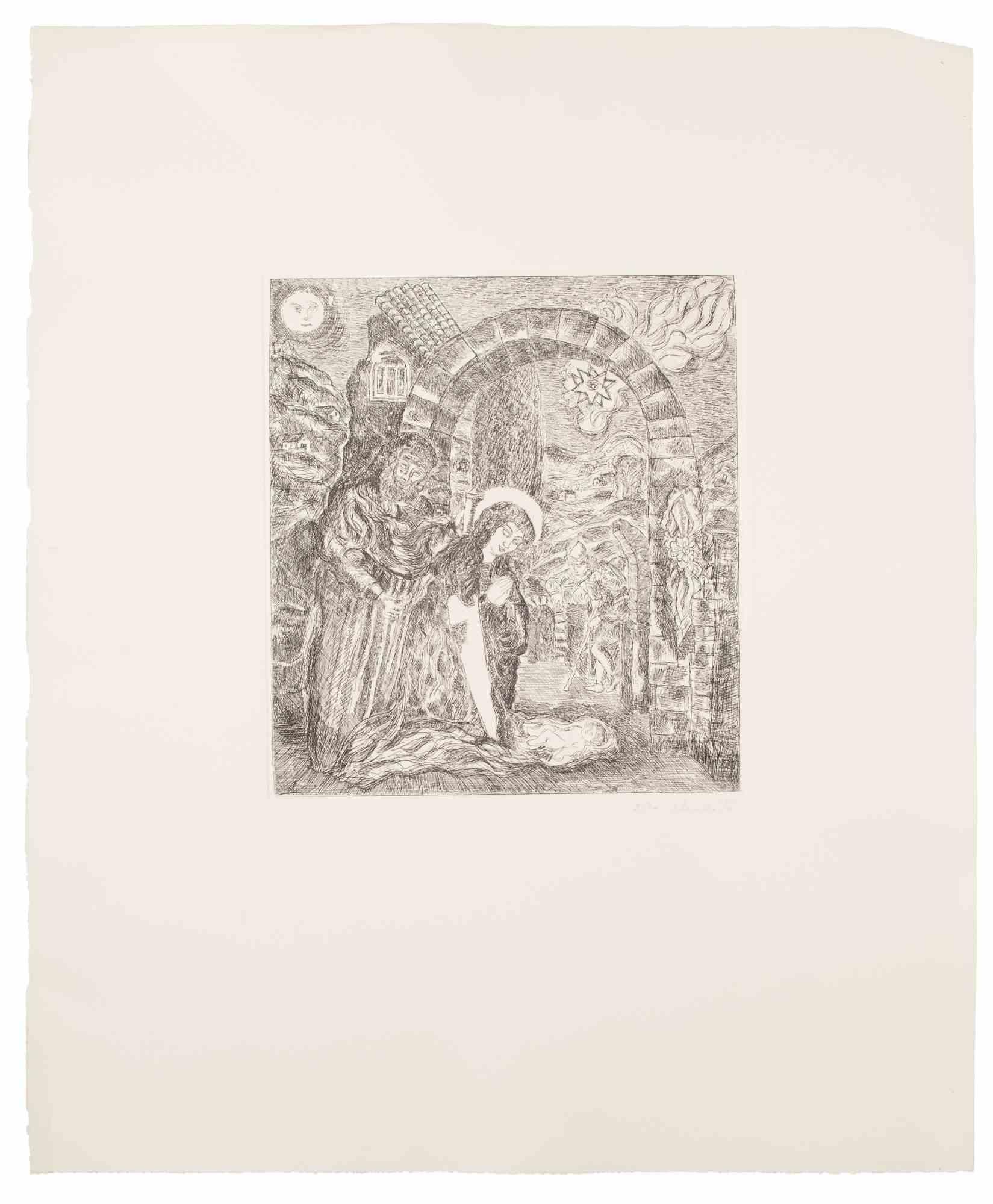 The nativity  is an  artwork realized by Gianpaolo Berto, 1976. 

Etching, 60 x 50 cm.

Edition 2/20, Dated 76'  in the right margin. 

Very good condition.



Gian Paolo Berto was born and raised in the limited but fervent post-war artistic