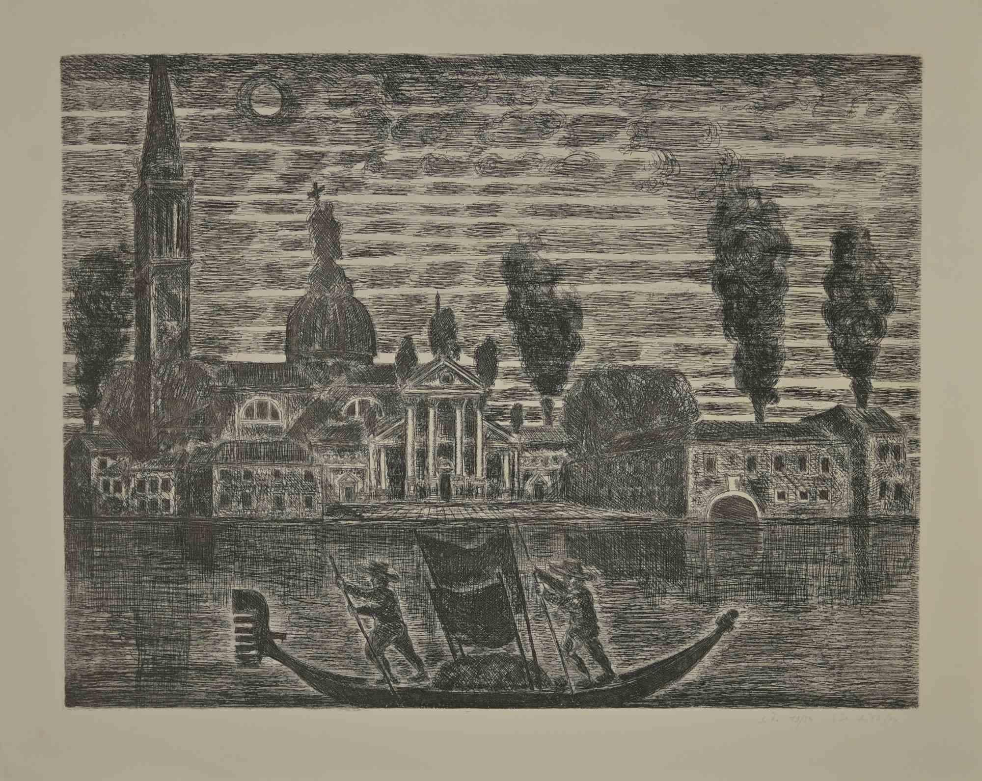Venecia es un Aguafuerte realizado por Gian Paolo Berto en 1974.

Firmado a mano, fechado y numerado por el artista con lápiz en la esquina inferior derecha. Edición de 50 ejemplares.

Buen estado.

Gian Paolo Berto nació y creció en el circunscrito