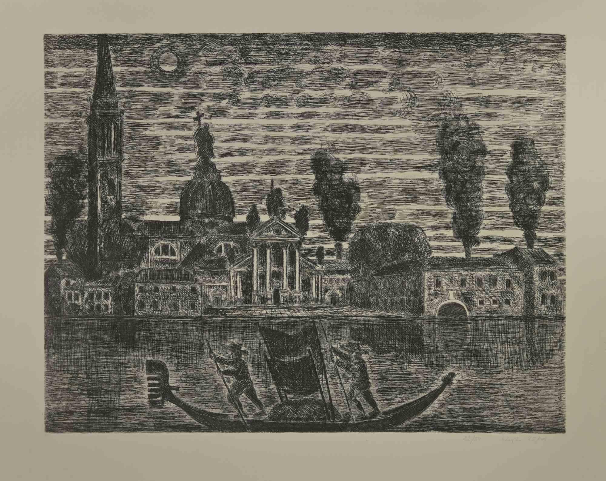 Venecia es un Aguafuerte realizado por Gian Paolo Berto en 1974.

Firmado a mano, fechado y numerado por el artista con lápiz en la esquina inferior derecha. Edición de 50 ejemplares.

Buen estado.

Gian Paolo Berto nació y creció en el circunscrito