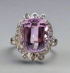 Giant 13 Carat Kunzite Diamond Halo Statement Ring