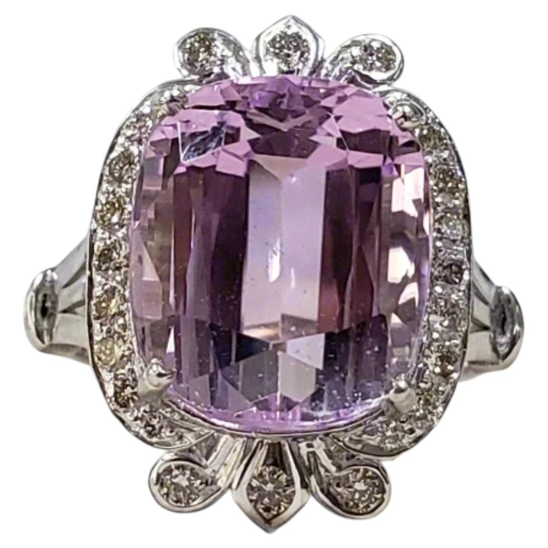 Giant 13 Carat Kunzite Diamond Halo Statement Ring For Sale